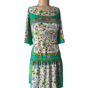 Boho Chic Multicolor Bright Floral Print Flapper Style Midi Dress Size Medium